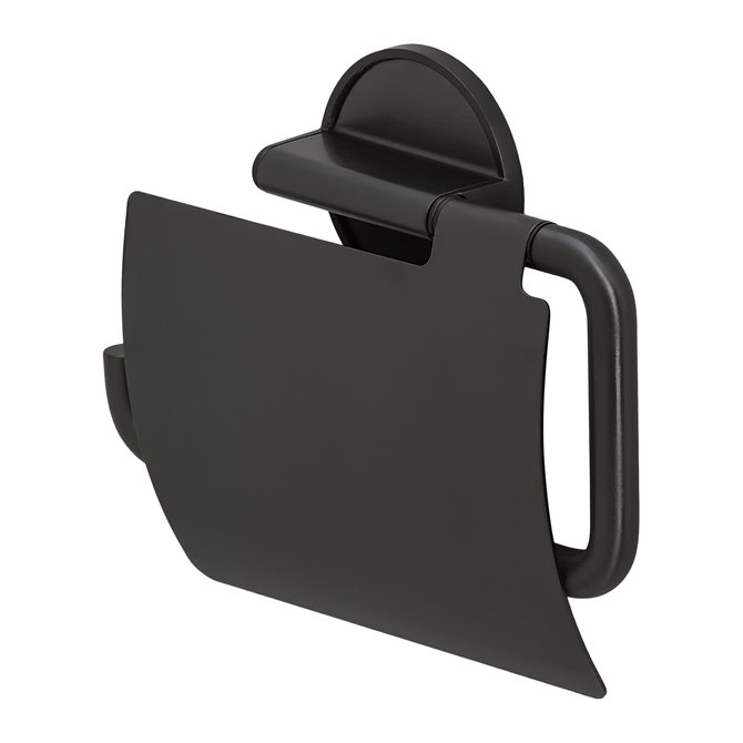 Toilet roll holder with lid  Black metal brushed black VRIJSTAAND