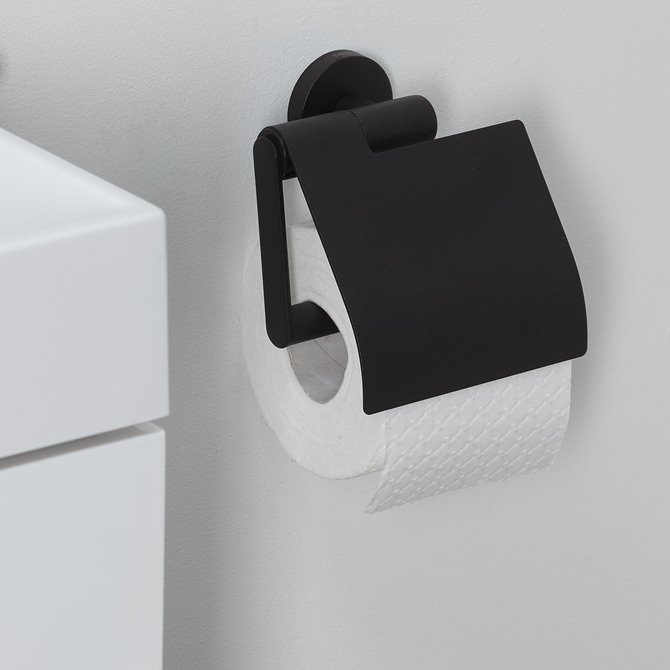 Tiger Boston Toilet roll holder with lid Black