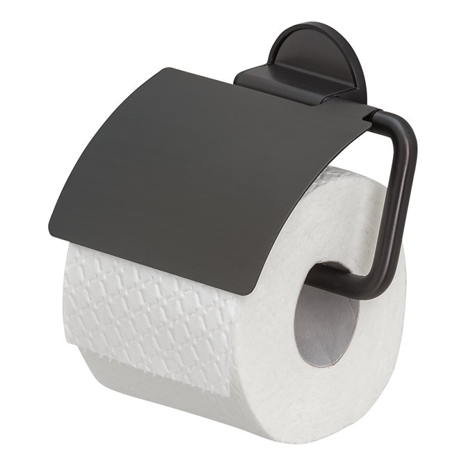 Toilet roll holder with lid  Black metal brushed black VRIJSTAAND PLUS