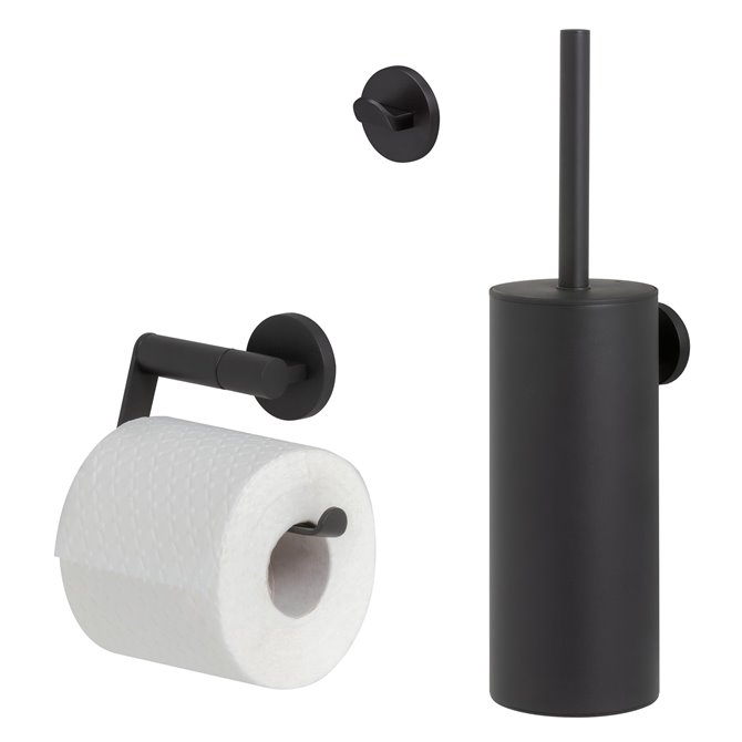 Tiger - Tiger Noon Ensemble d'accessoires de toilettes - Brosse WC avec  support - Porte-rouleau papier toilette sans rabat - Crochet  porte-serviette - Noir
