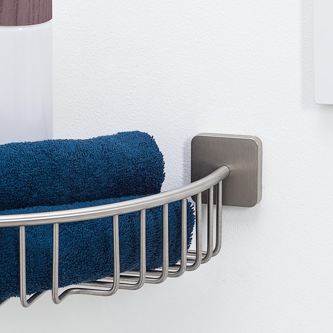 Corner basket close up stainless steel brushed